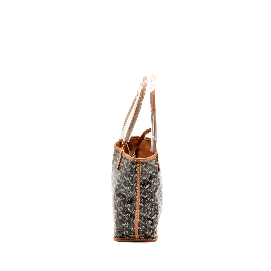 GOYARD ANJOU MINI TOTE BAG GOYARDLINE CANVAS/CALFSKIN BLACK/TAN SHW