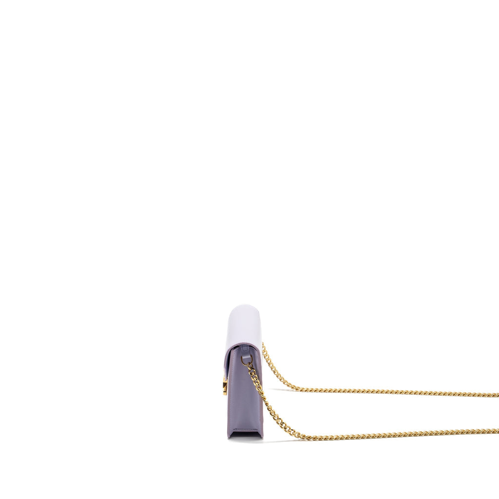 CELINE TRIOMPHE WALLET ON CHAIN MARGO SHINY CALFSKIN LIGHT LAVENDER GHW