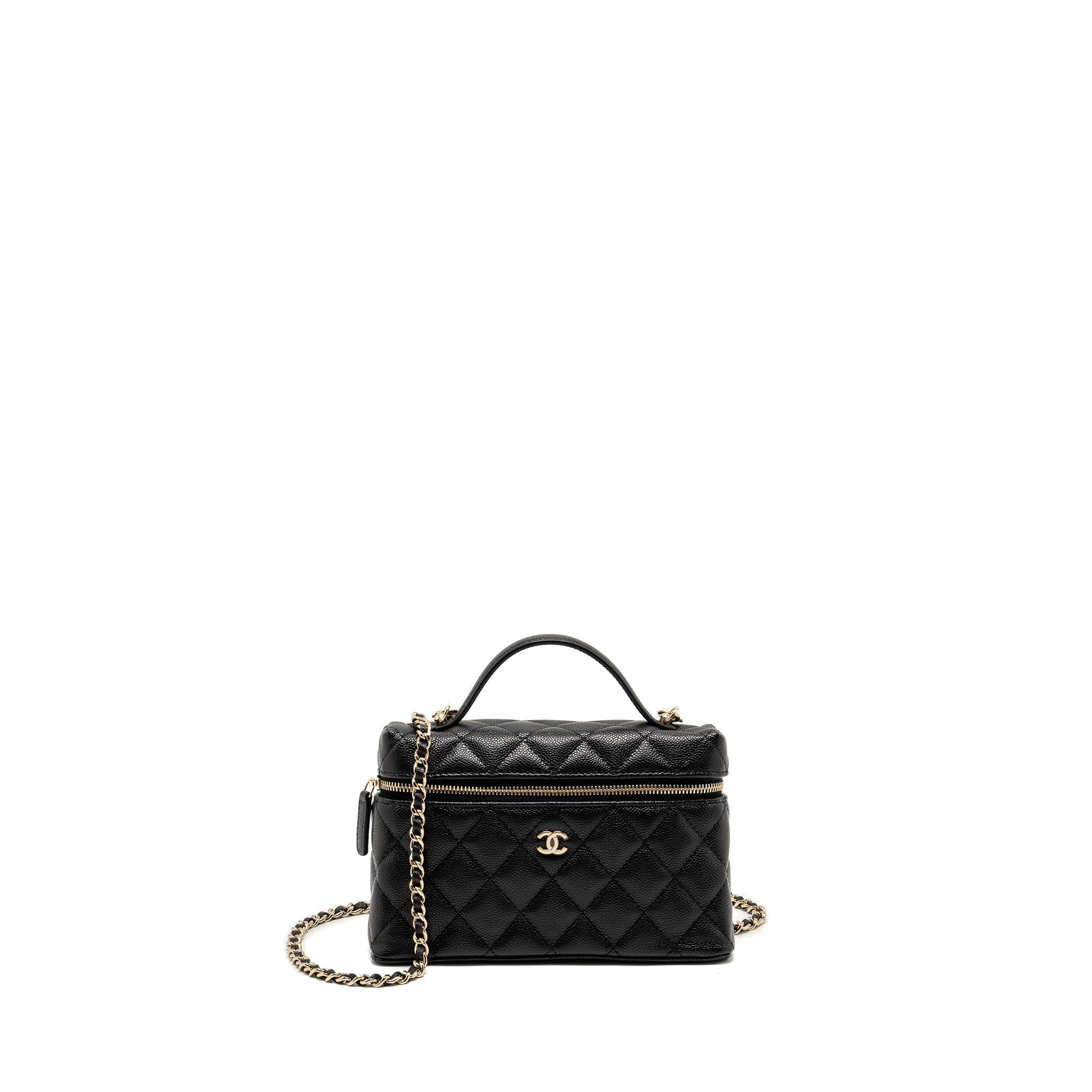 CHANEL CC TOP HANDLE VANITY BAG CAVIAR BLACK LGHW (MICROCHIP)