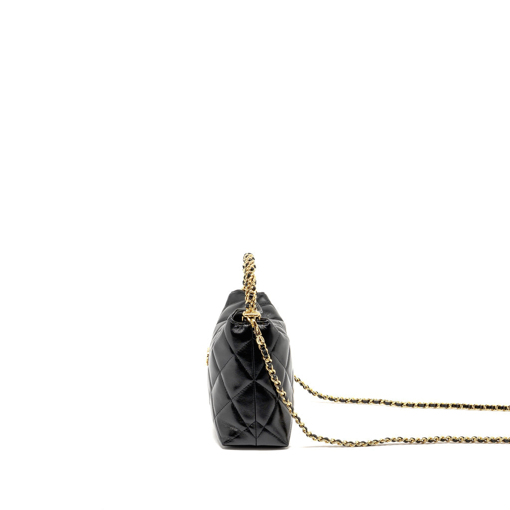 CHANEL 24B TWIST CHAIN TOP HANDLE HOBO LUNCH BOX BAG LAMBSKIN BLACK GHW (MICROCHIP)