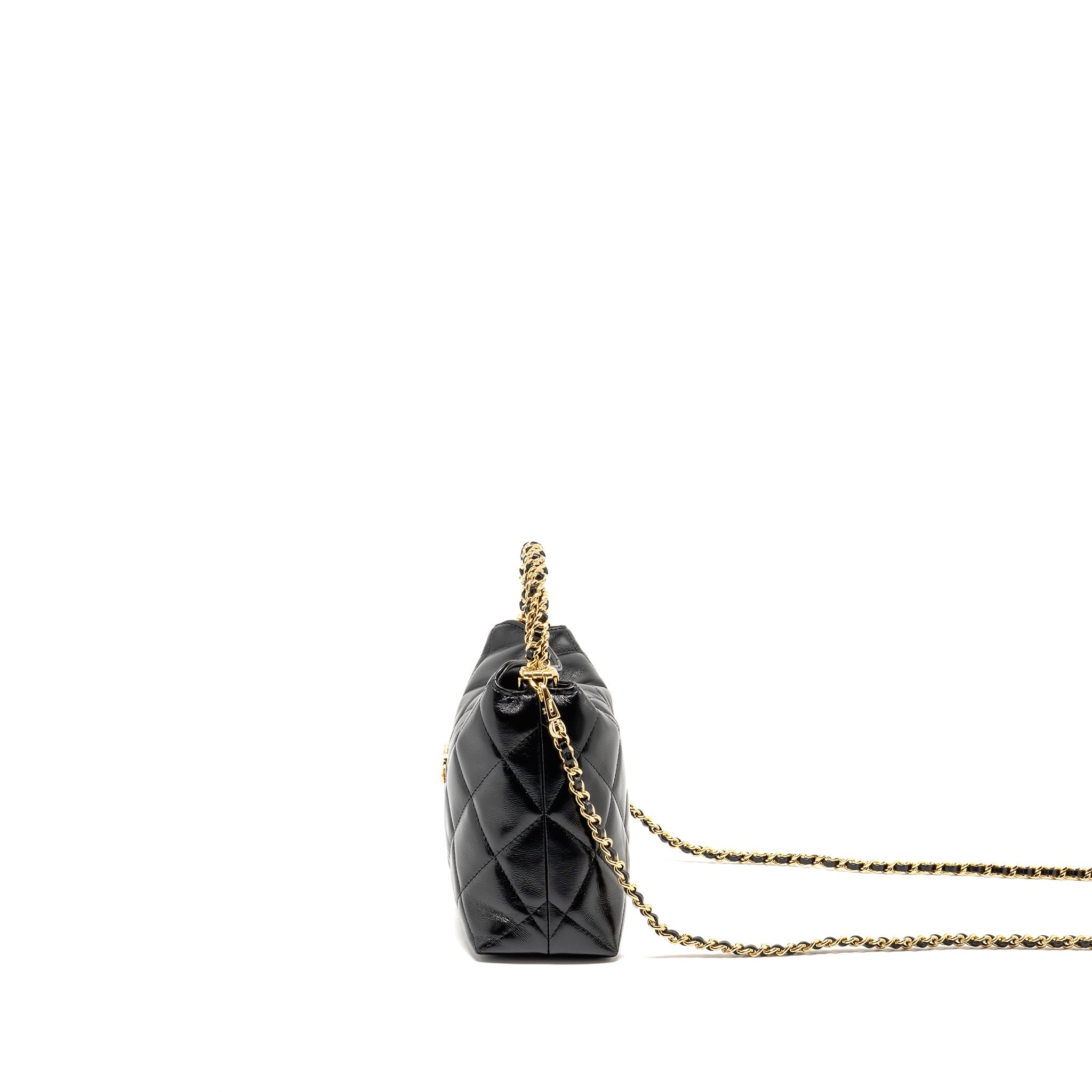 CHANEL 24B TWIST CHAIN TOP HANDLE HOBO LUNCH BOX BAG LAMBSKIN BLACK GHW (MICROCHIP)
