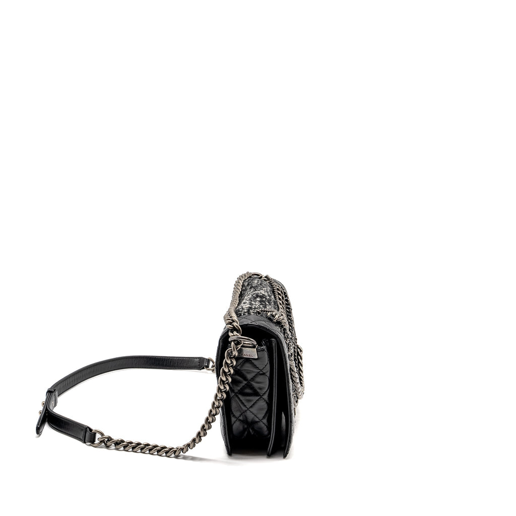 CHANEL MULTI CHAIN BOY BAG CALFSKIN/TWEED BLACK SHW