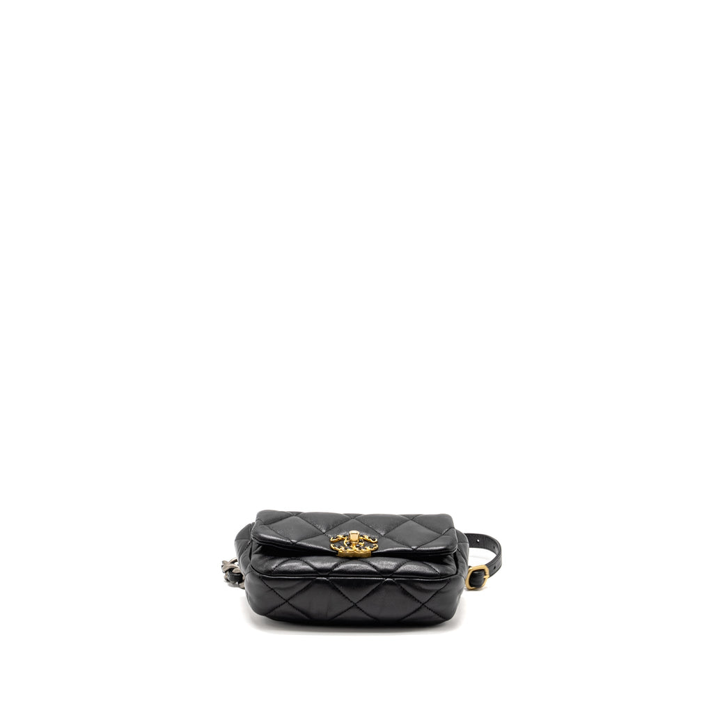CHANEL 19 QUILTED WAIST BELT BAG SHINY GOATSKIN BLACK GHW