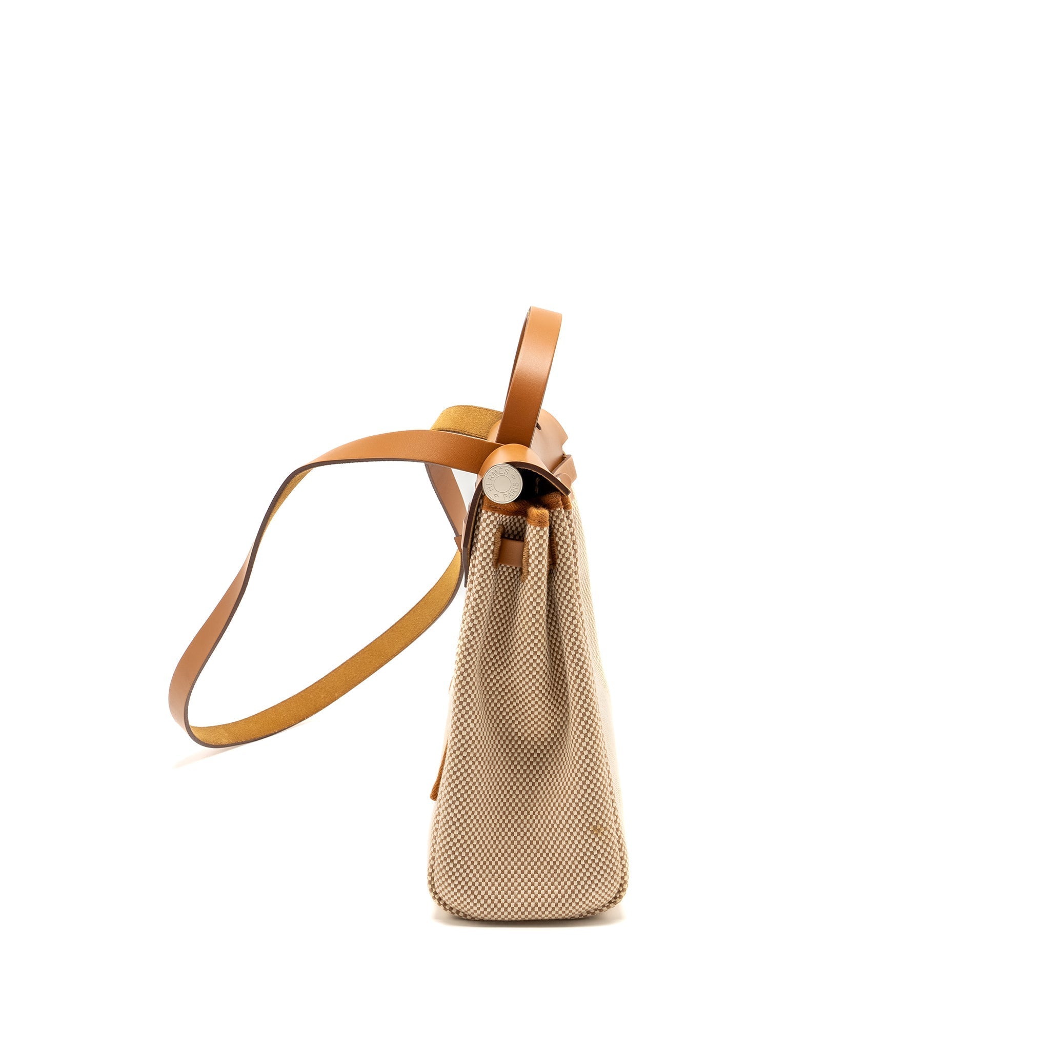 HERMES HERBAG 31 ZIP BAG CANVAS / HUNTER ECRU BEIGE / NATURAL SABLE SHW