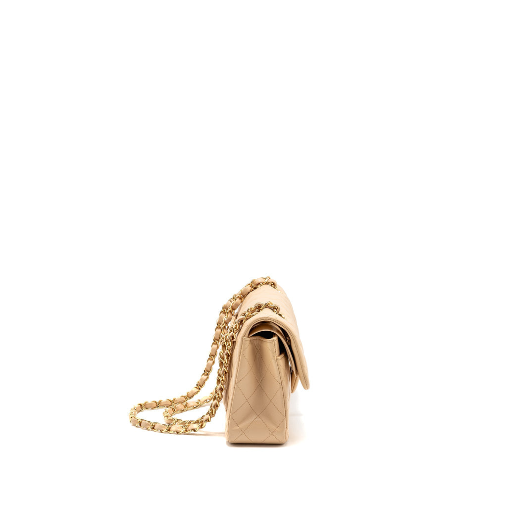 CHANEL SMALL CLASSIC DOUBLE FLAP BAG LAMBSKIN BEIGE GHW