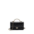 CHANEL 23A CRYSTAL TOP HANDLE FLAP BAG SHINY LAMBSKIN BLACK LGHW(MICROCHIP)