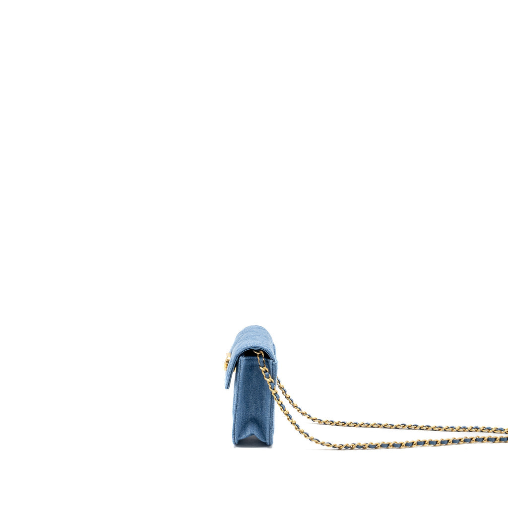 CHANEL MINI VERTICAL FLAP CLUTCH WITH CHAIN DENIM BLUE GHW (MICROCHIP)