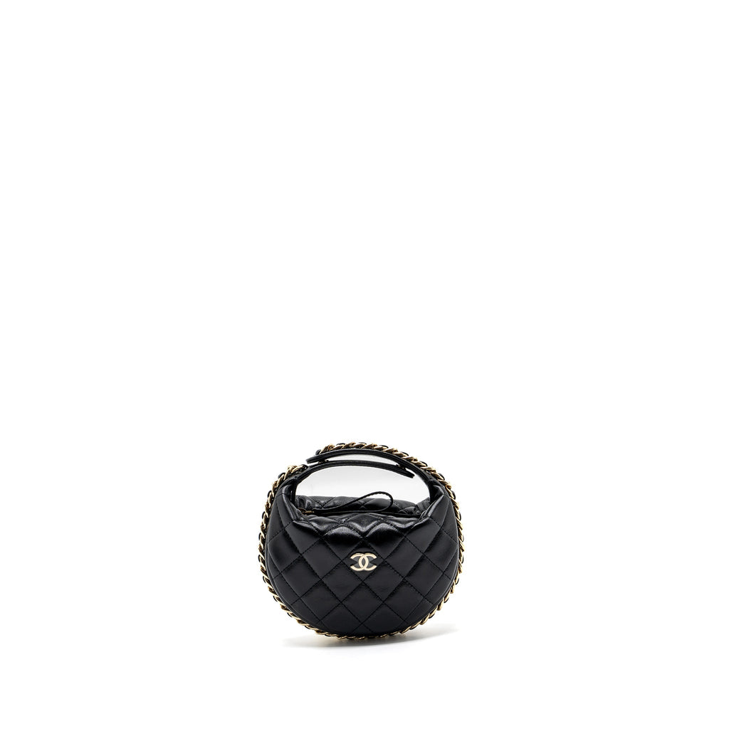 CHANEL 23C ROUND CLUTCH LAMBSKIN BLACK GHW (MICROCHIP)