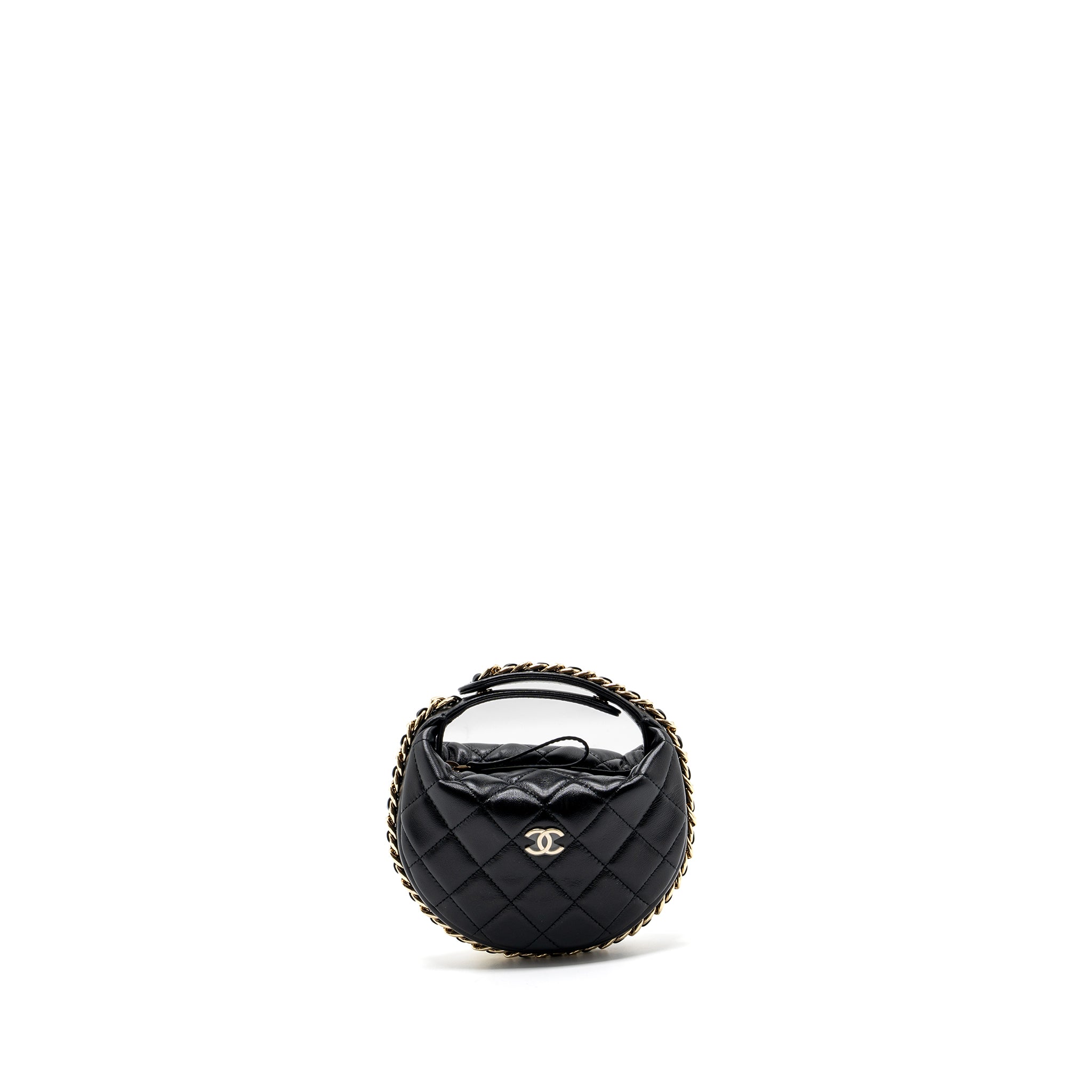 CHANEL 23C ROUND CLUTCH LAMBSKIN BLACK GHW (MICROCHIP)