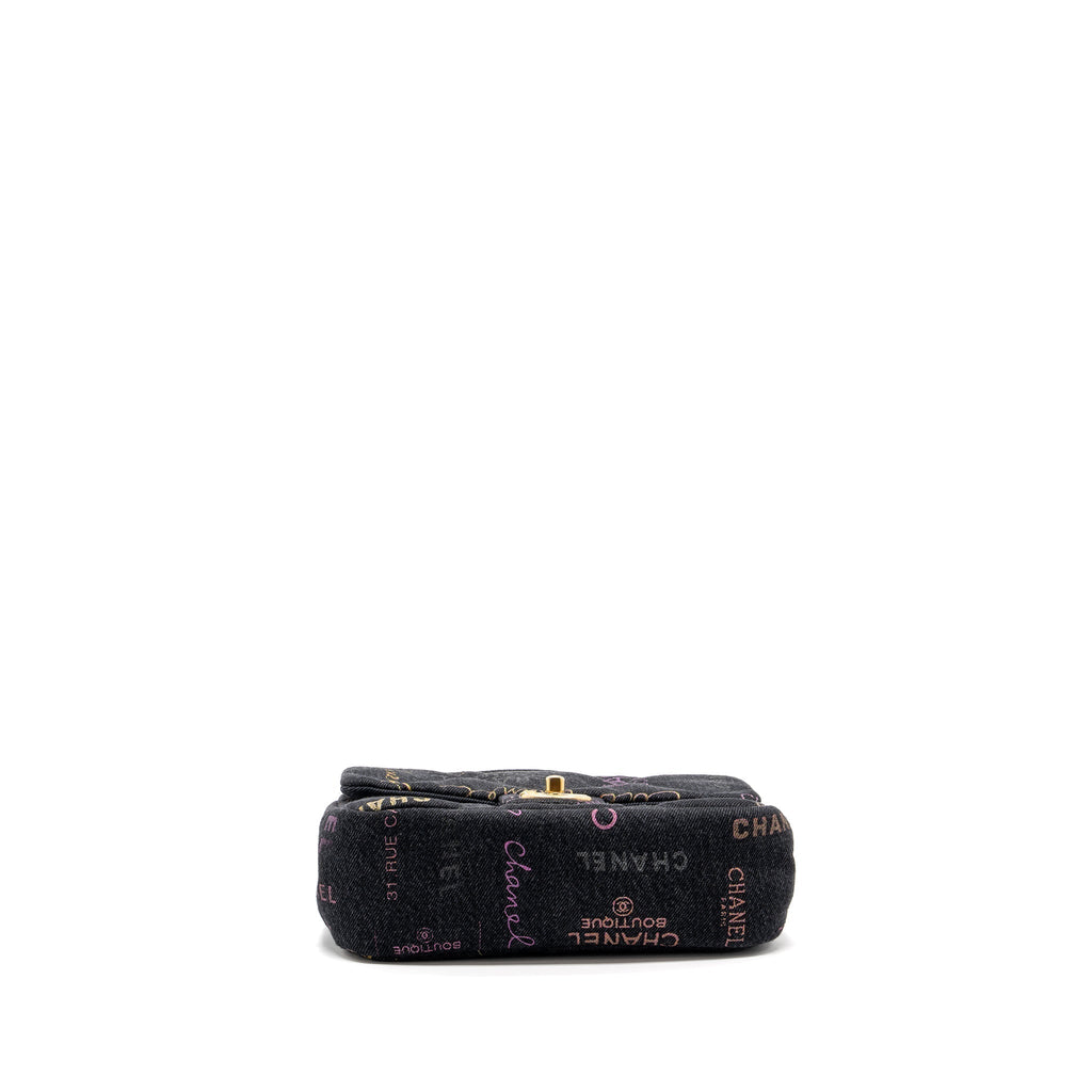 CHANEL BLACK DENIM FLAP BAG BRUSHED GHW (MICROCHIP)