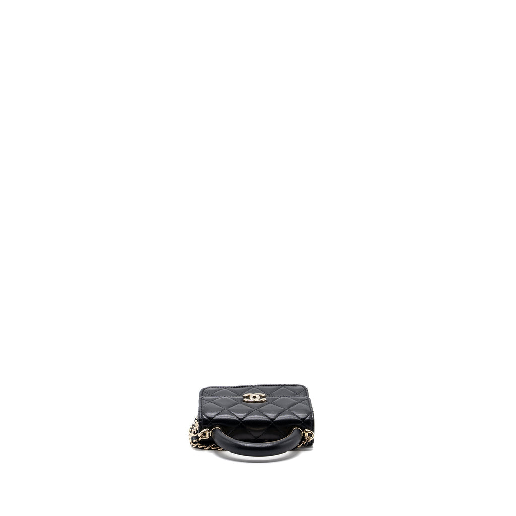 CHANEL TOP HANDLE MINI FLAP BAG WITH CHAIN LAMBSKIN BLACK LGHW (MICROCHIP)