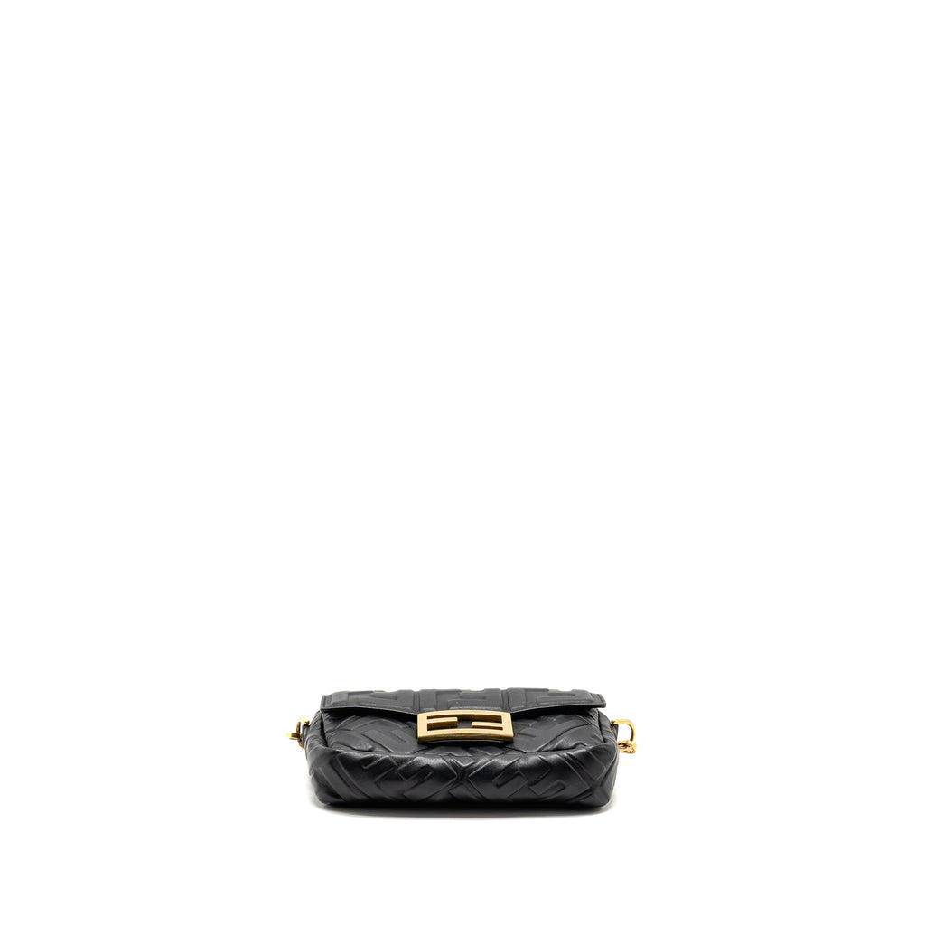 FENDI MINI BAGUETTE BAG FF MOTIF NAPPA LEATHER BLACK GHW