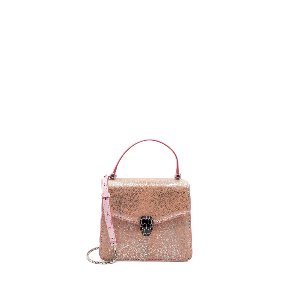 BVLGARI SERPENTI FOREVER TOP HANDLE IN ROSA DI FRANCIA CRYSTAL GALUCHAT SHW