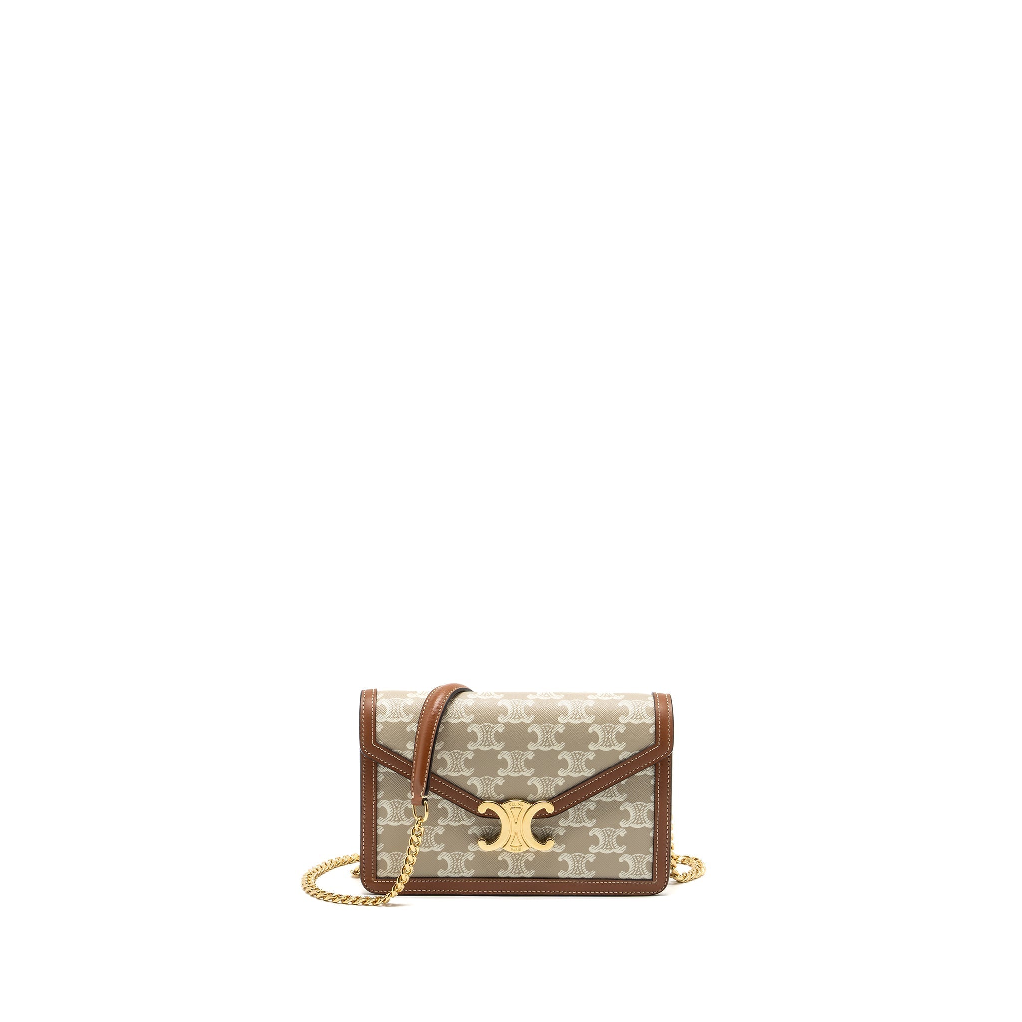 CELINE MARGO WALLET ON CHAIN TRIOMPHE CANVAS / CALFSKIN GREGE GHW