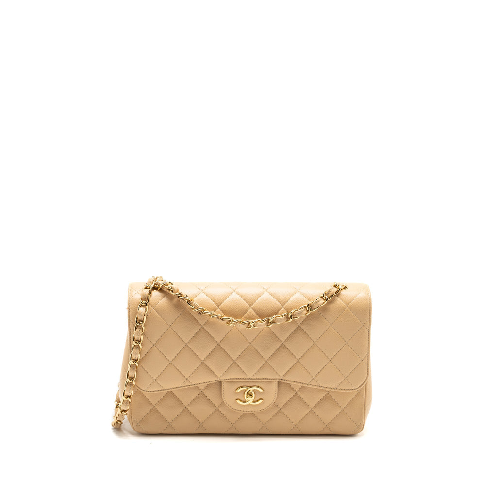 CHANEL JUMBO CLASSIC DOUBLE FLAP CAVIAR BEIGE LGHW (MICROCHIP)