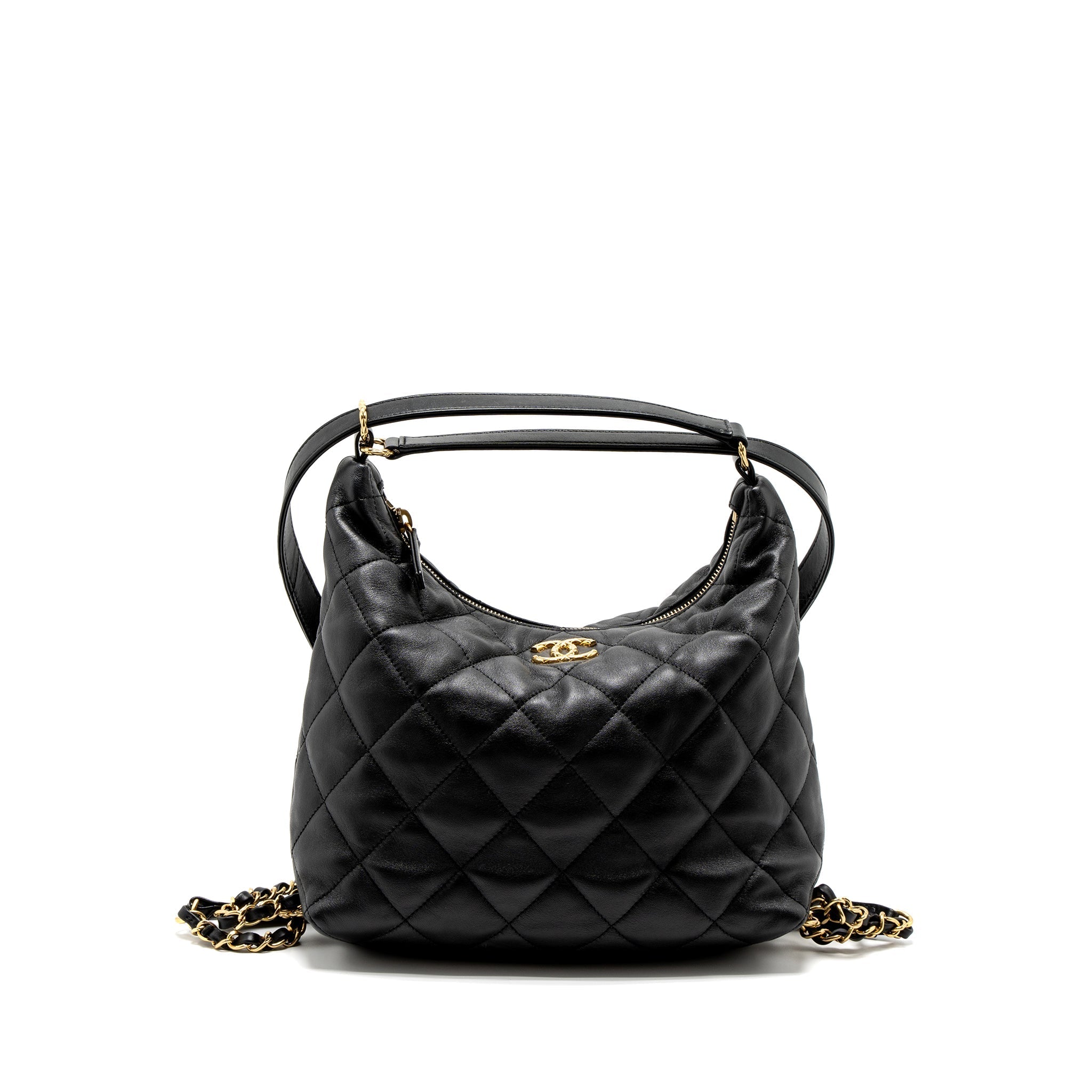 CHANEL 22B HOBO BAG LAMBSKIN BLACK BRUSHED GHW (MICROCHIP)