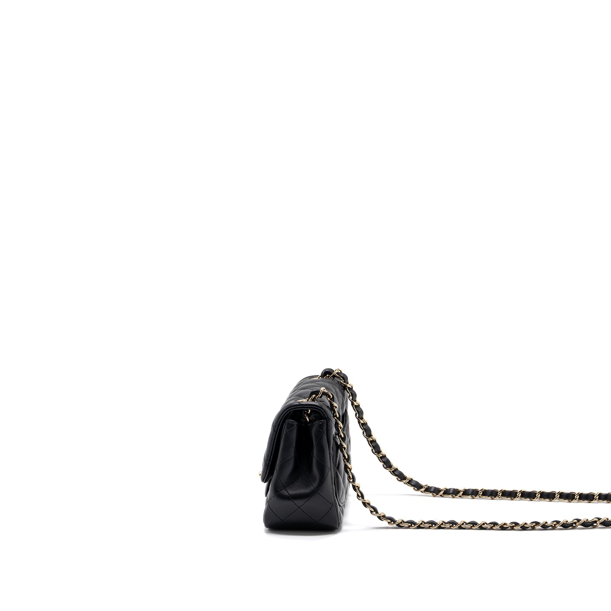 CHANEL CLASSIC MINI SQUARE FLAP BAG LAMBSKIN BLACK LGHW