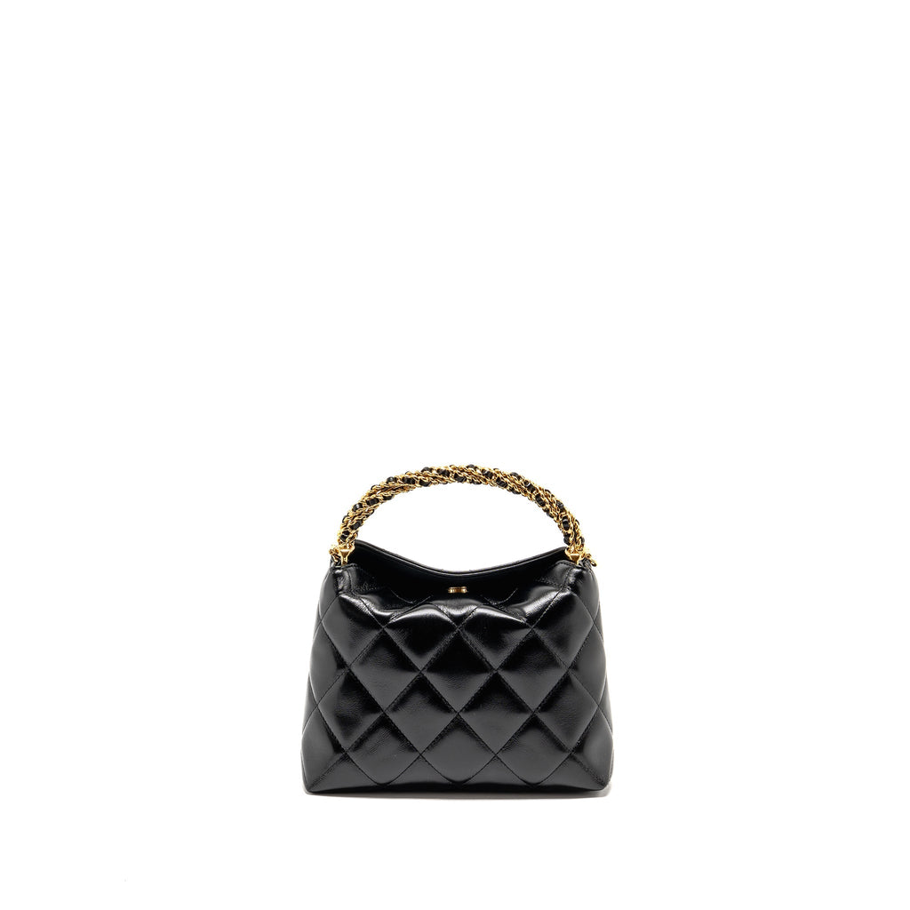 CHANEL 24B TWIST CHAIN TOP HANDLE HOBO LUNCH BOX BAG LAMBSKIN BLACK GHW (MICROCHIP)