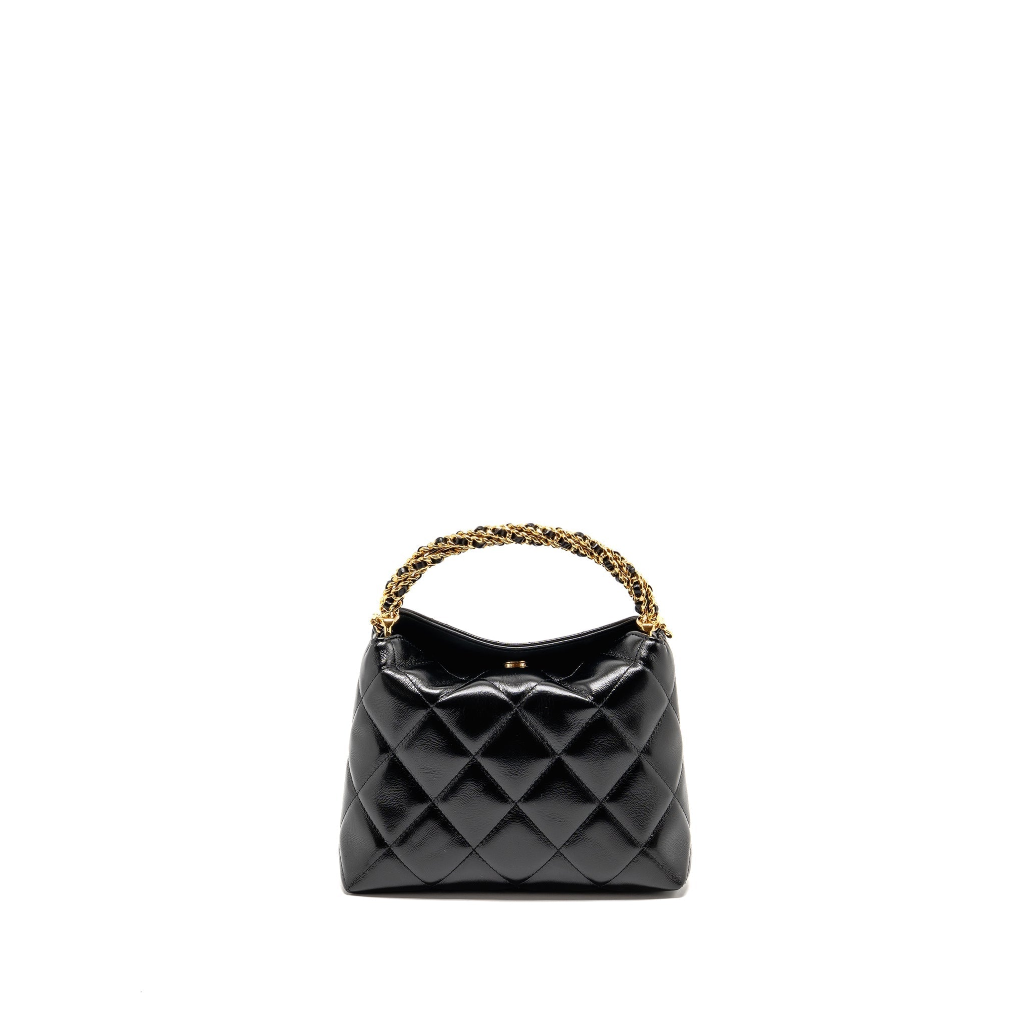 CHANEL 24B TWIST CHAIN TOP HANDLE HOBO LUNCH BOX BAG LAMBSKIN BLACK GHW (MICROCHIP)