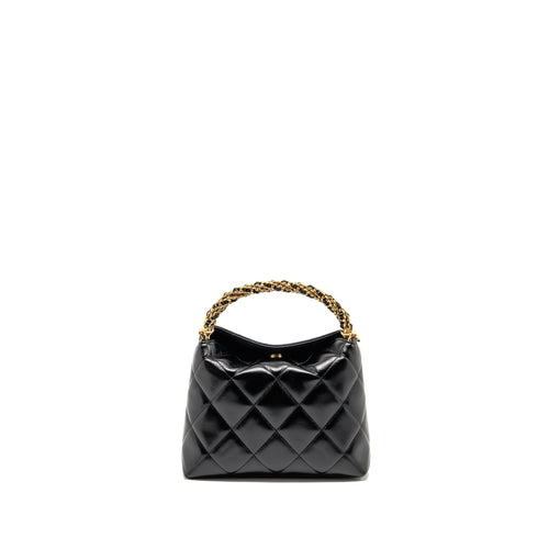 CHANEL 24B TWIST CHAIN TOP HANDLE HOBO LUNCH BOX BAG LAMBSKIN BLACK GHW (MICROCHIP)