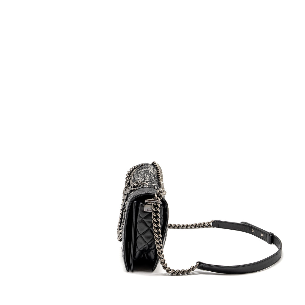 CHANEL MULTI CHAIN BOY BAG CALFSKIN/TWEED BLACK SHW