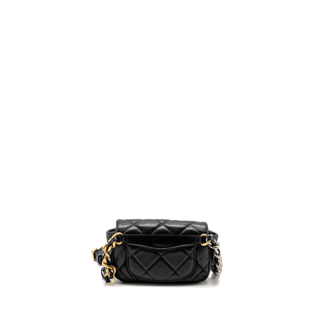 CHANEL 19 QUILTED WAIST BELT BAG SHINY GOATSKIN BLACK GHW