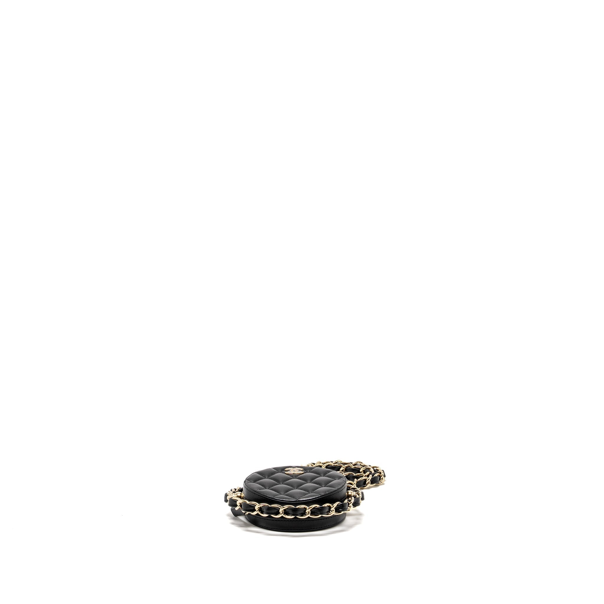CHANEL 22C ROUND CLUTCH WITH CHAIN LAMBSKIN BLACK GHW