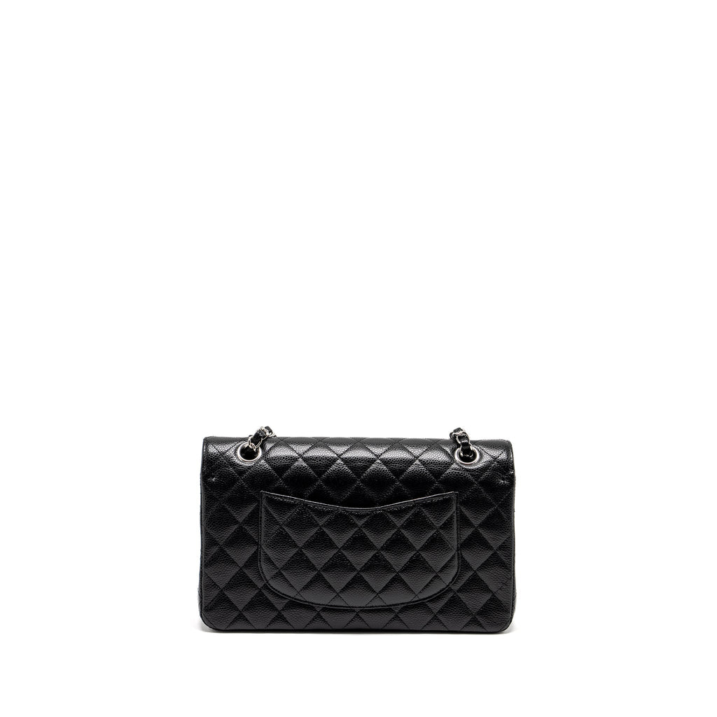 CHANEL MEDIUM CLASSIC DOUBLE FLAP BAG CAVIAR BLACK SHW (MICROCHIP)