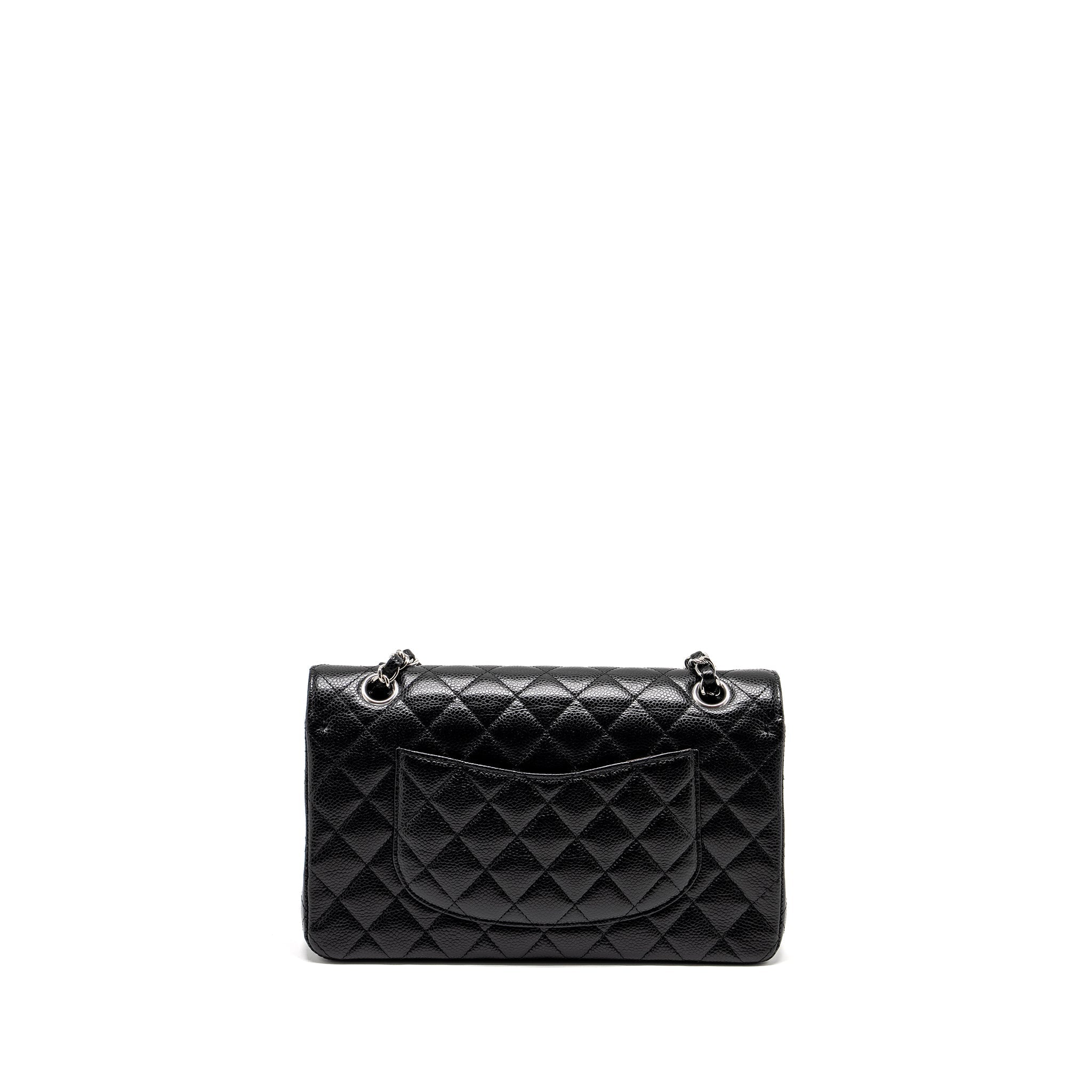 CHANEL MEDIUM CLASSIC DOUBLE FLAP BAG CAVIAR BLACK SHW (MICROCHIP)