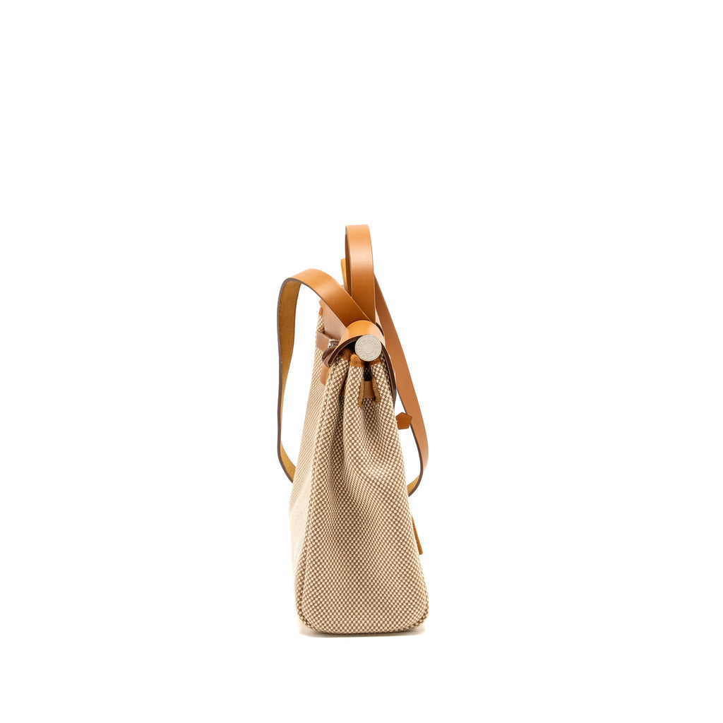 HERMES HERBAG 31 ZIP BAG CANVAS / HUNTER ECRU BEIGE / NATURAL SABLE SHW