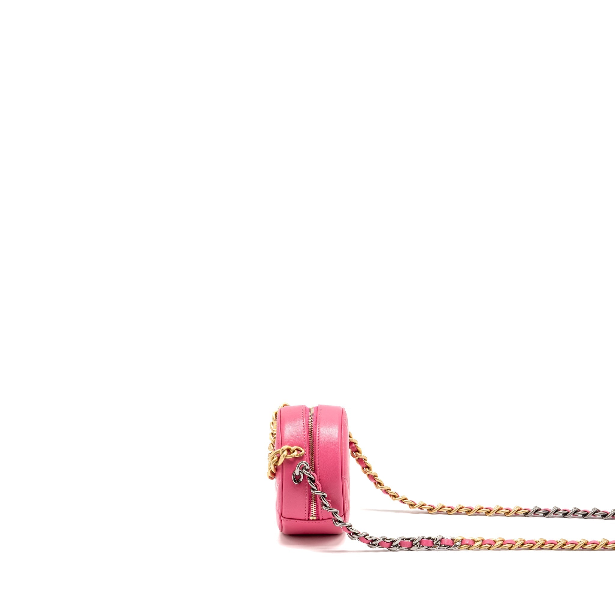 CHANEL 19 ROUND CLUTCH WITH CHAIN LAMBSKIN PINK MULTICOLOUR HARDWARE (MICROCHIP)