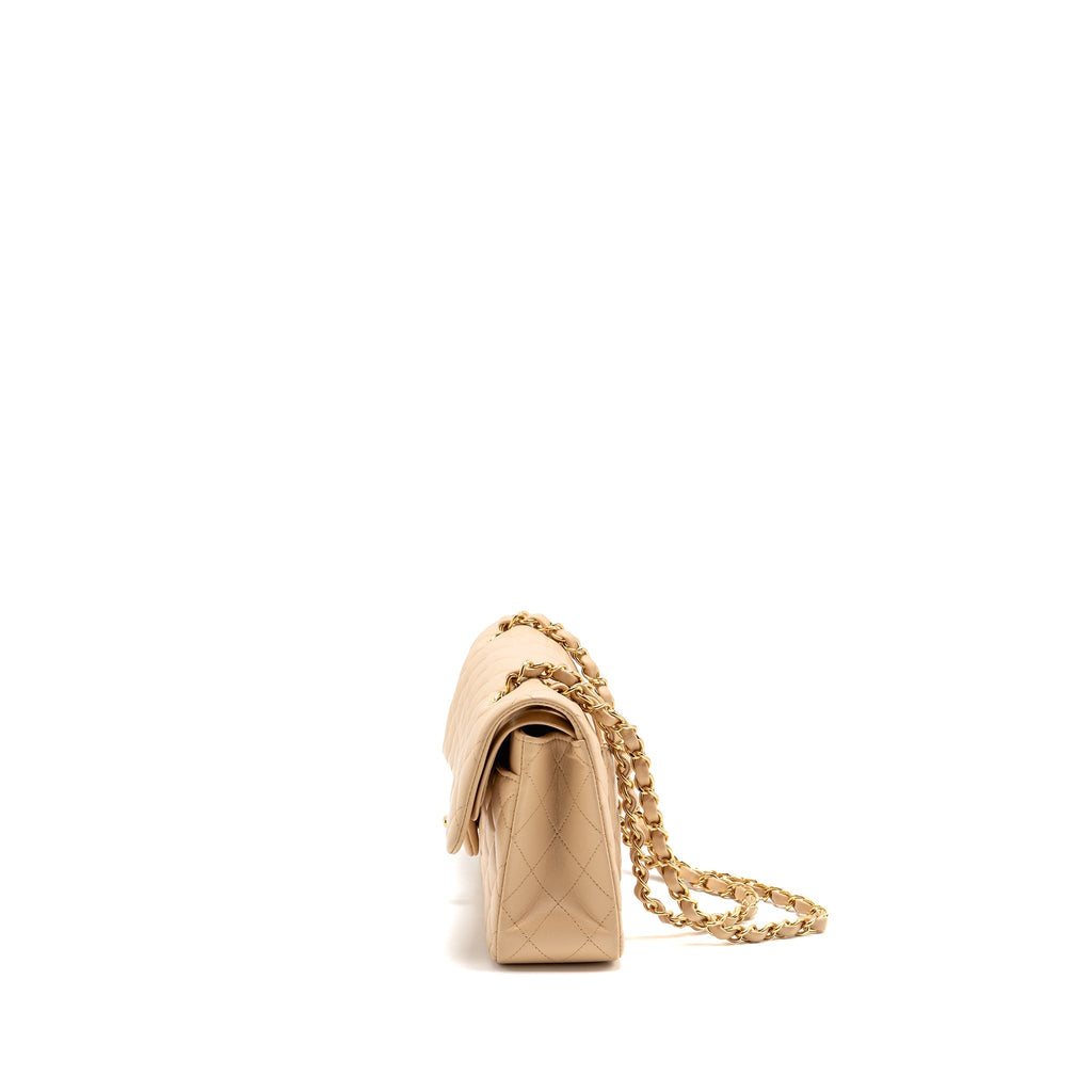 CHANEL SMALL CLASSIC DOUBLE FLAP BAG LAMBSKIN BEIGE GHW