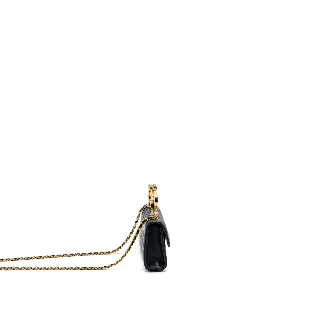 CHANEL 22B ENAMEL TOP HANDLE FLAP BAG LAMBSKIN BLACK GHW (MICROCHIP)