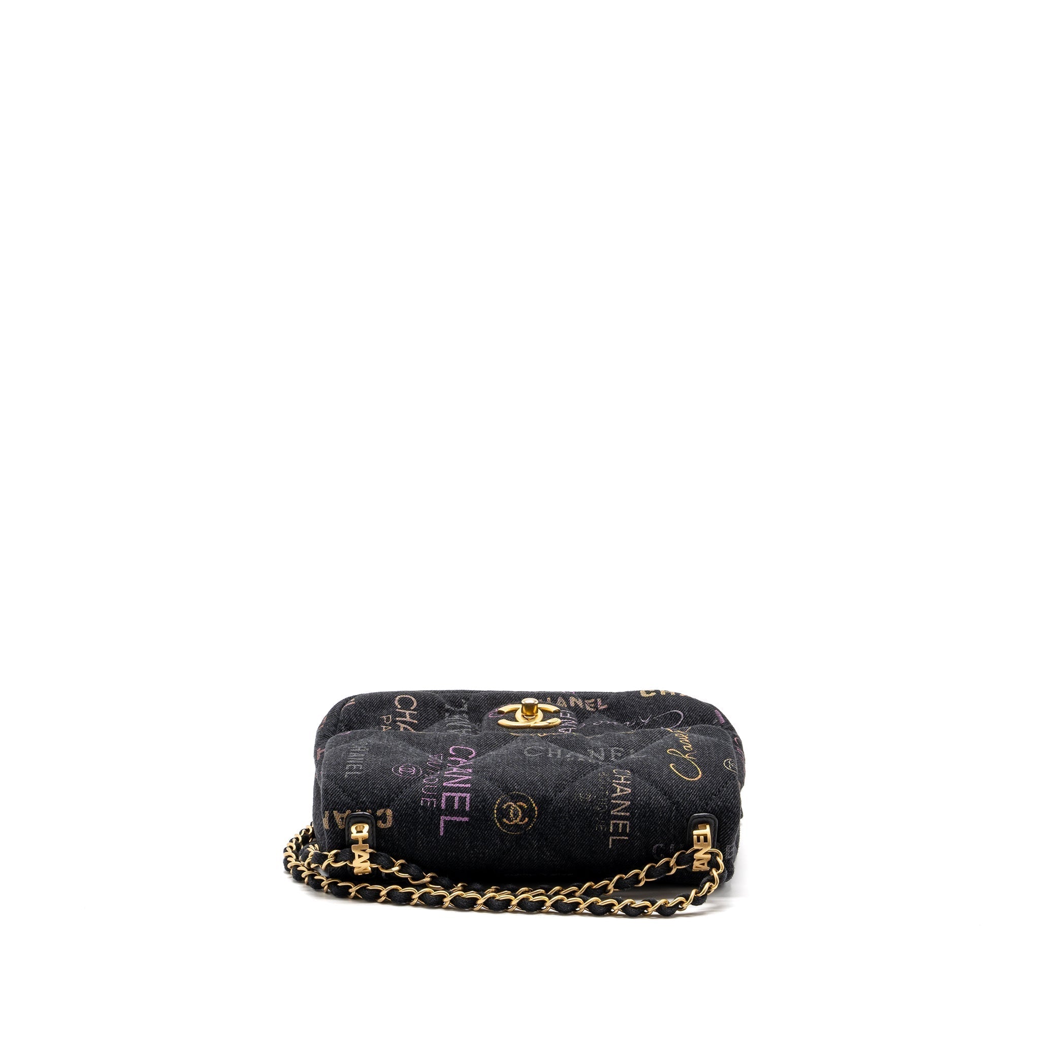 CHANEL BLACK DENIM FLAP BAG BRUSHED GHW (MICROCHIP)
