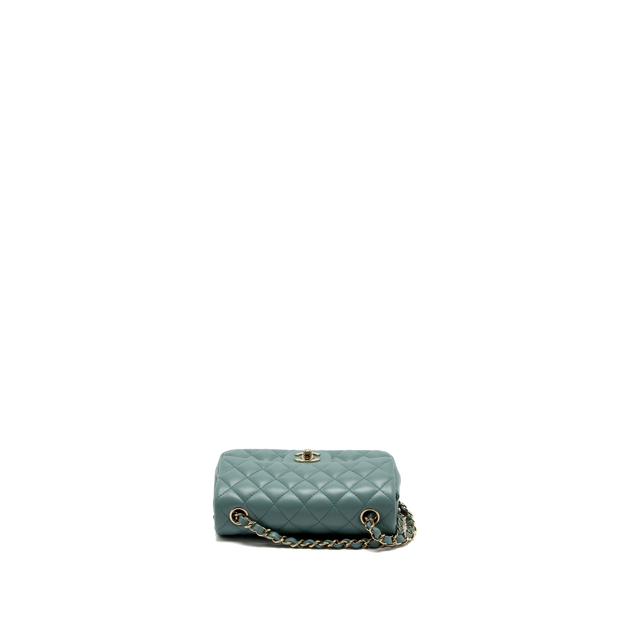CHANEL CLASSIC MINI RECTANGULAR LAMBSKIN LIGHT GREEN LGHW (MICROCHIP)