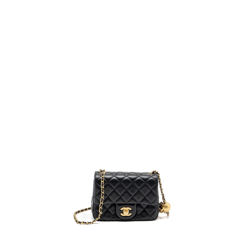 CHANEL PEARL CRUSH MINI SQUARE FLAP BAG LAMBSKIN BLACK GHW (MICROCHIP)