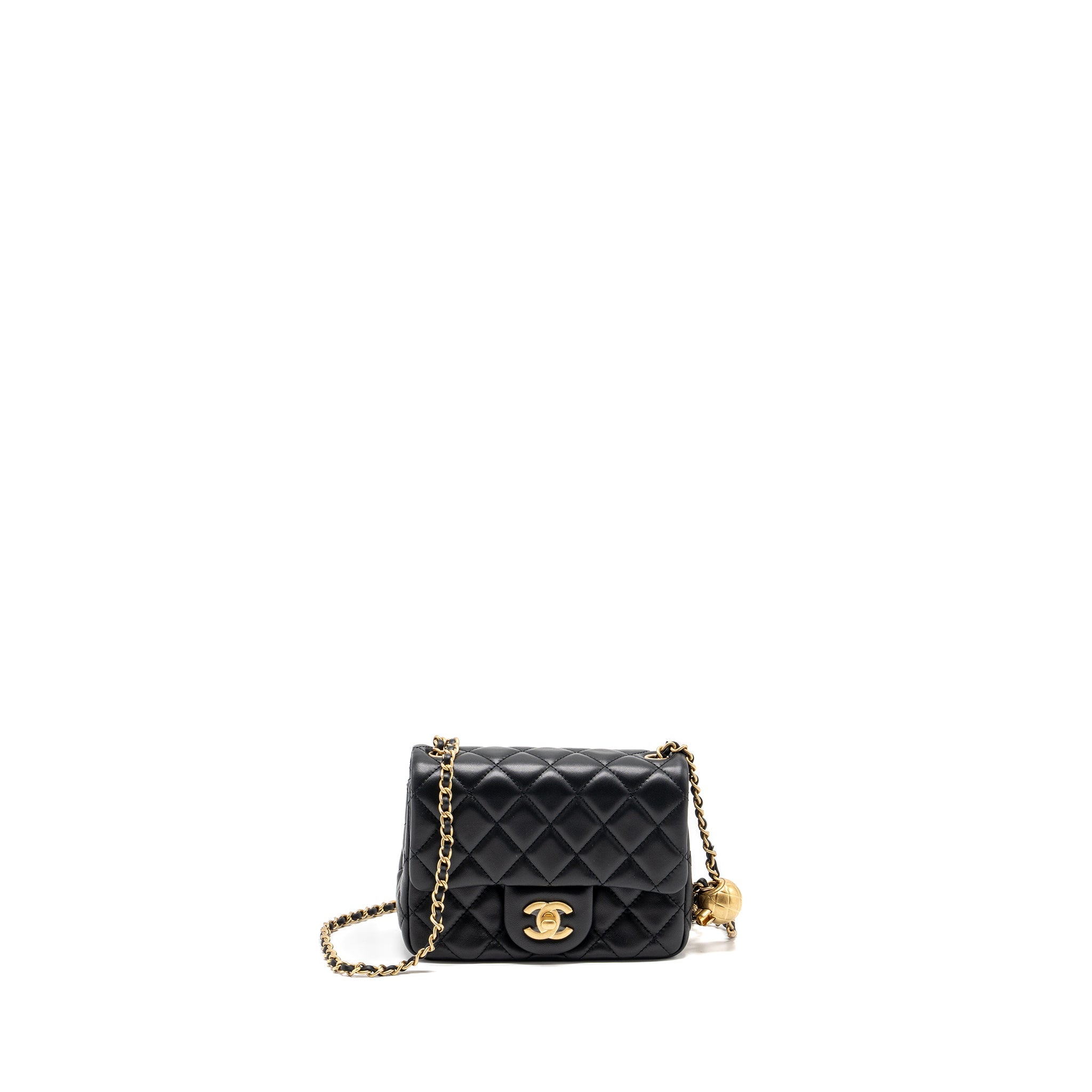 CHANEL PEARL CRUSH MINI SQUARE FLAP BAG LAMBSKIN BLACK GHW (MICROCHIP)