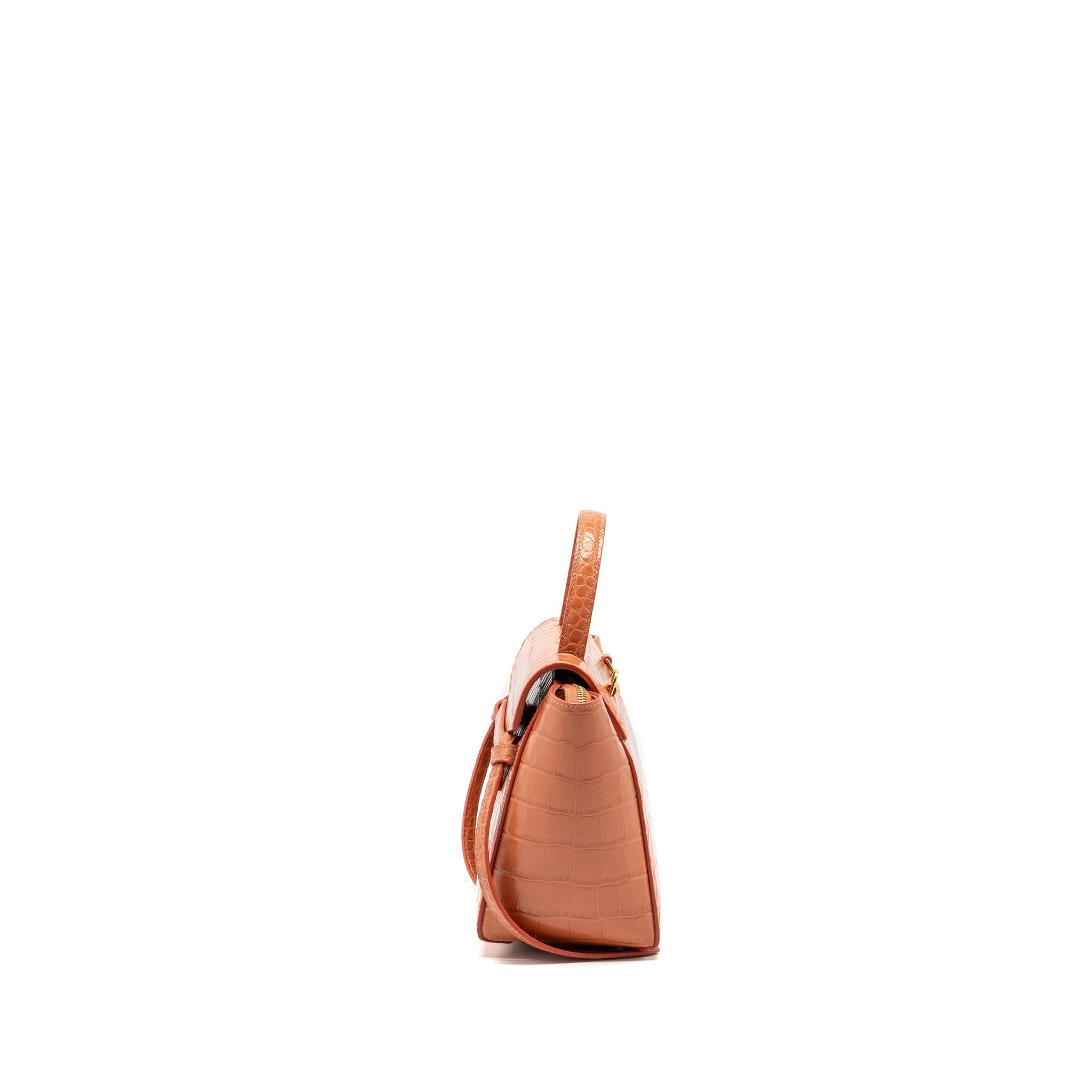CELINE NANO BELT BAG CROC EMBOSSED CALFSKIN LYCHEE PINK GHW