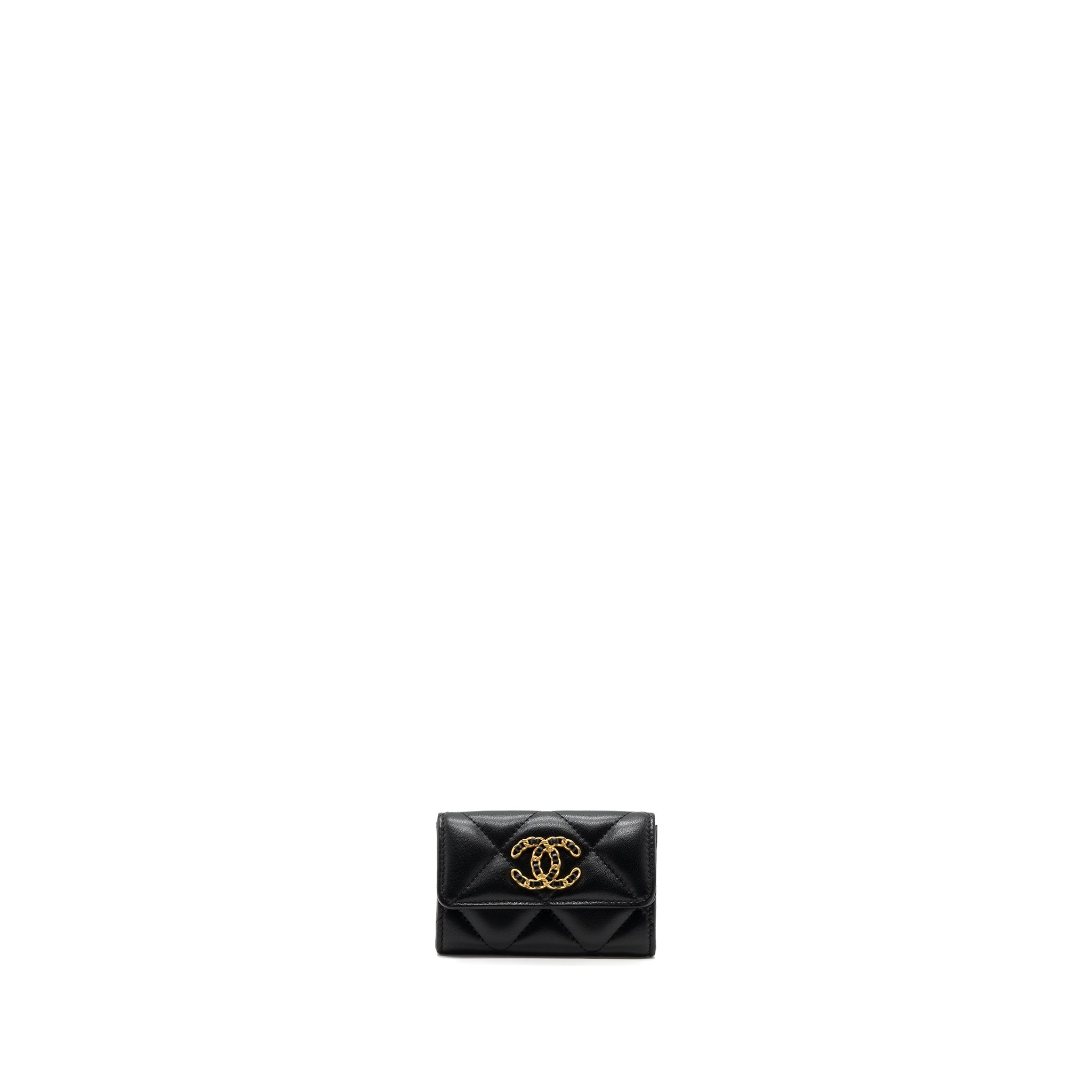 CHANEL 19 FLAP CARD HOLDER LAMBSKIN BLACK GHW (MICROCHIP)