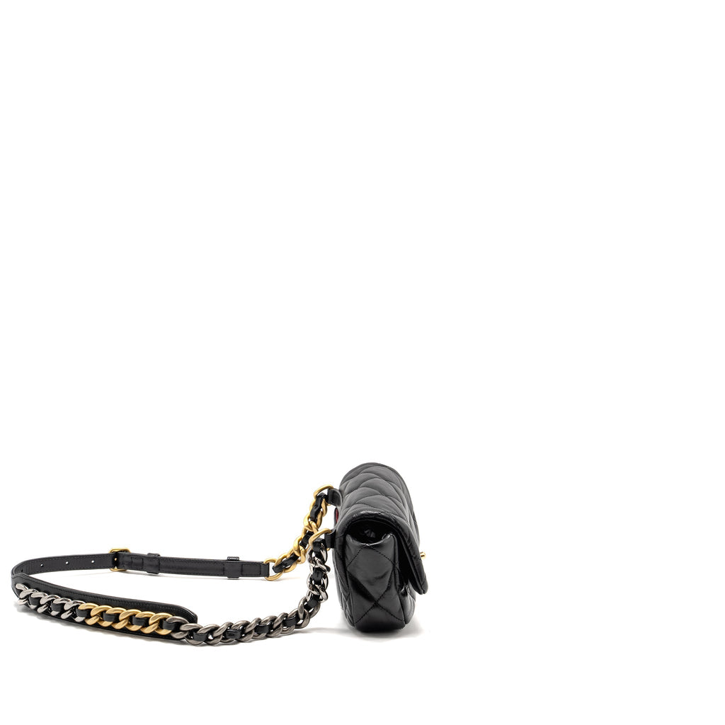 CHANEL 19 QUILTED WAIST BELT BAG SHINY GOATSKIN BLACK GHW