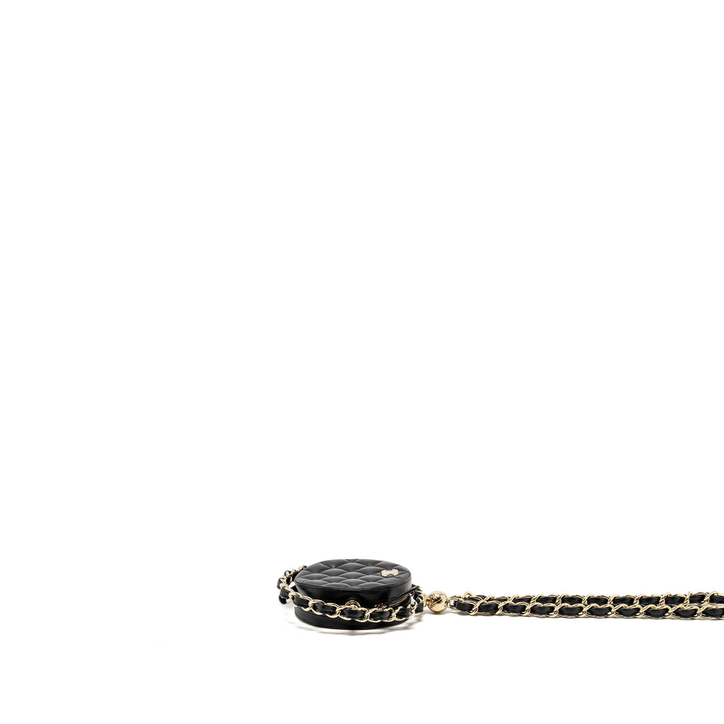 CHANEL 22C ROUND CLUTCH WITH CHAIN LAMBSKIN BLACK GHW