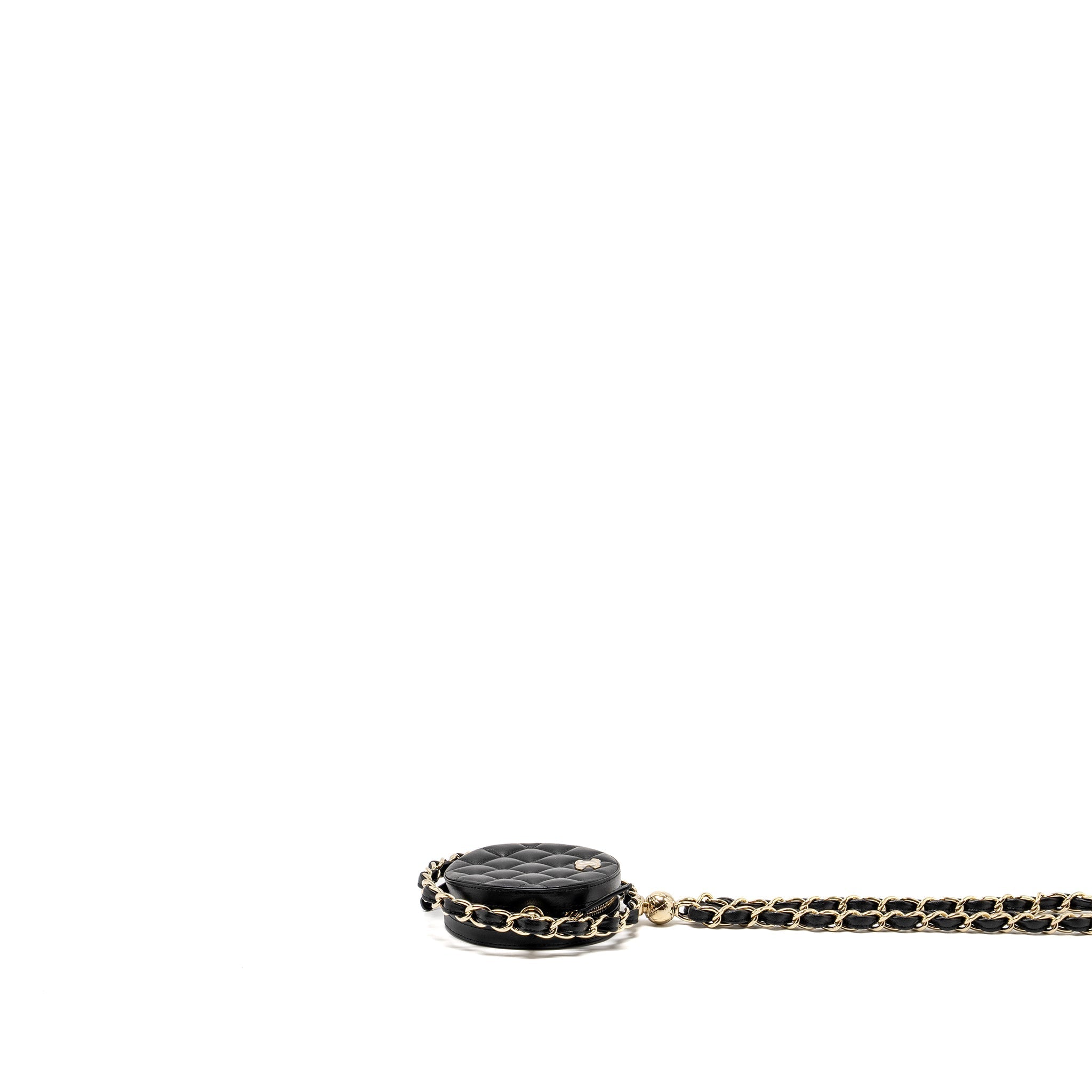 CHANEL 22C ROUND CLUTCH WITH CHAIN LAMBSKIN BLACK GHW