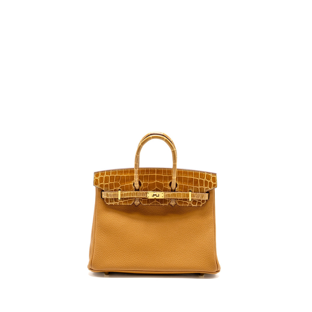 HERMES BIRKIN 25 TOUCH CROCODILE NILOTICUS/TOGO CARAMEL/TABAC CAMEL GHW