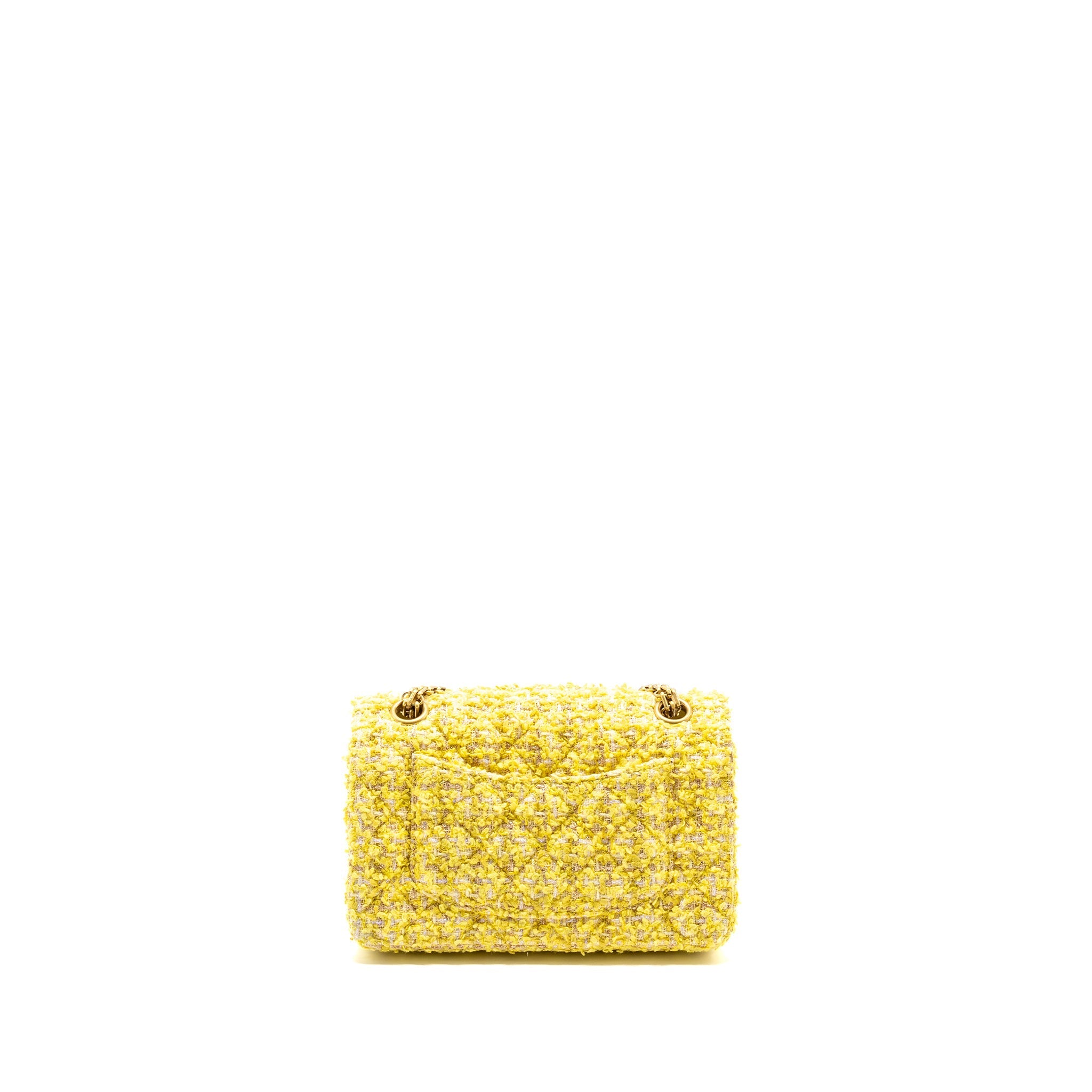 CHANEL MINI 2.55 REISSUE FLAP BAG TWEED YELLOW GHW