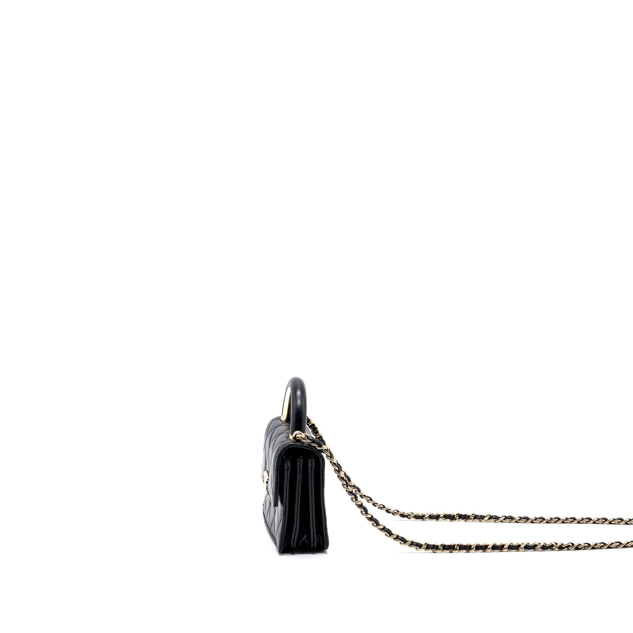 CHANEL TOP HANDLE MINI FLAP BAG WITH CHAIN LAMBSKIN BLACK LGHW (MICROCHIP)