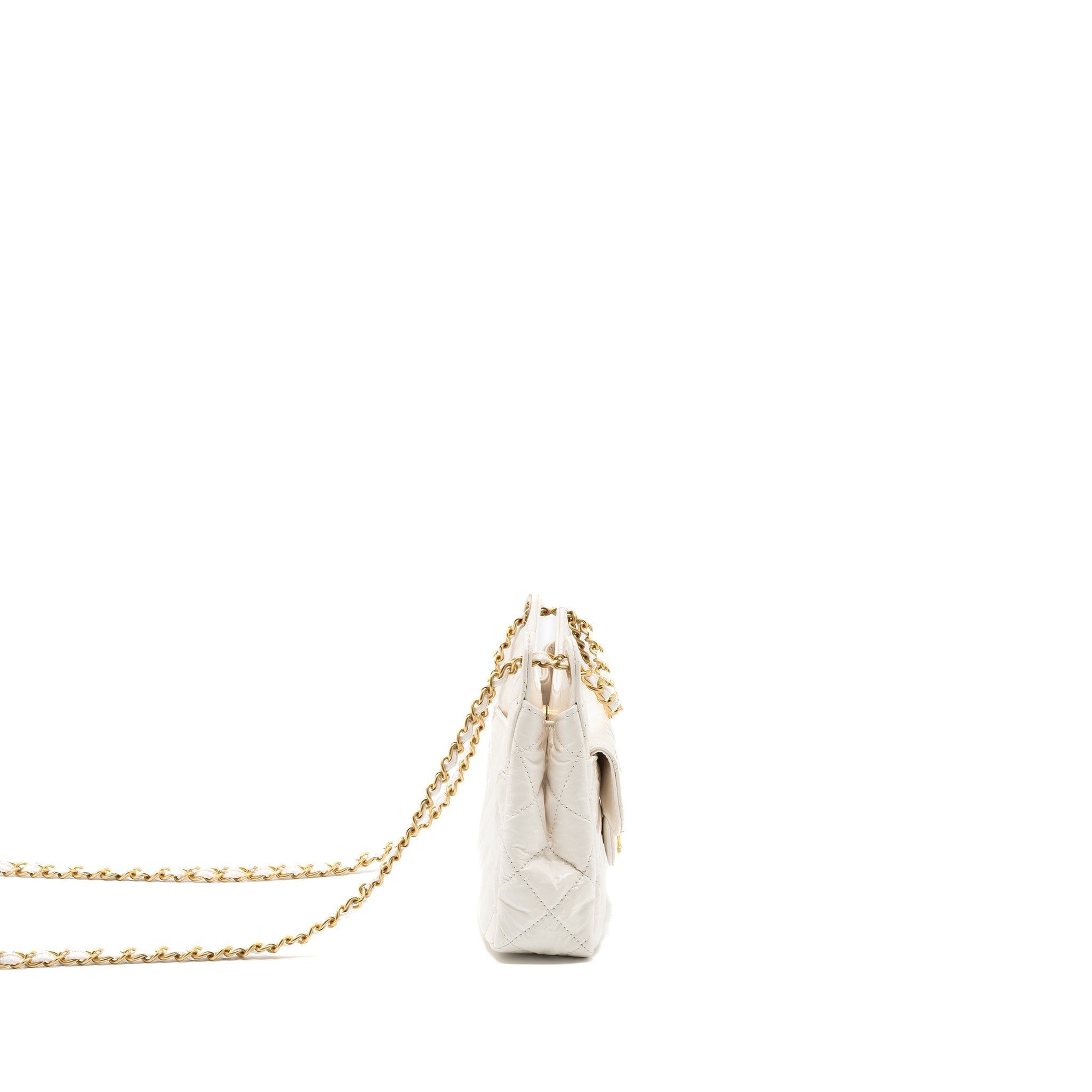 CHANEL 23B SMALL HOBO BAG SHINY CALFSKIN WHITE BRUSHED GHW(MICROCHIP)