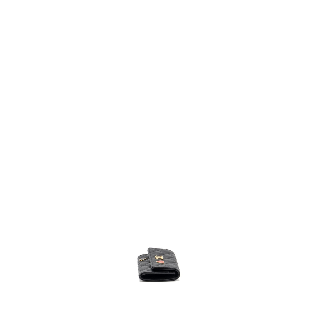 CHANEL QUILTED FLAP CARD HOLDER WITH HEART CHARM CAVIAR BLACK GHW (MICROCHIP)
