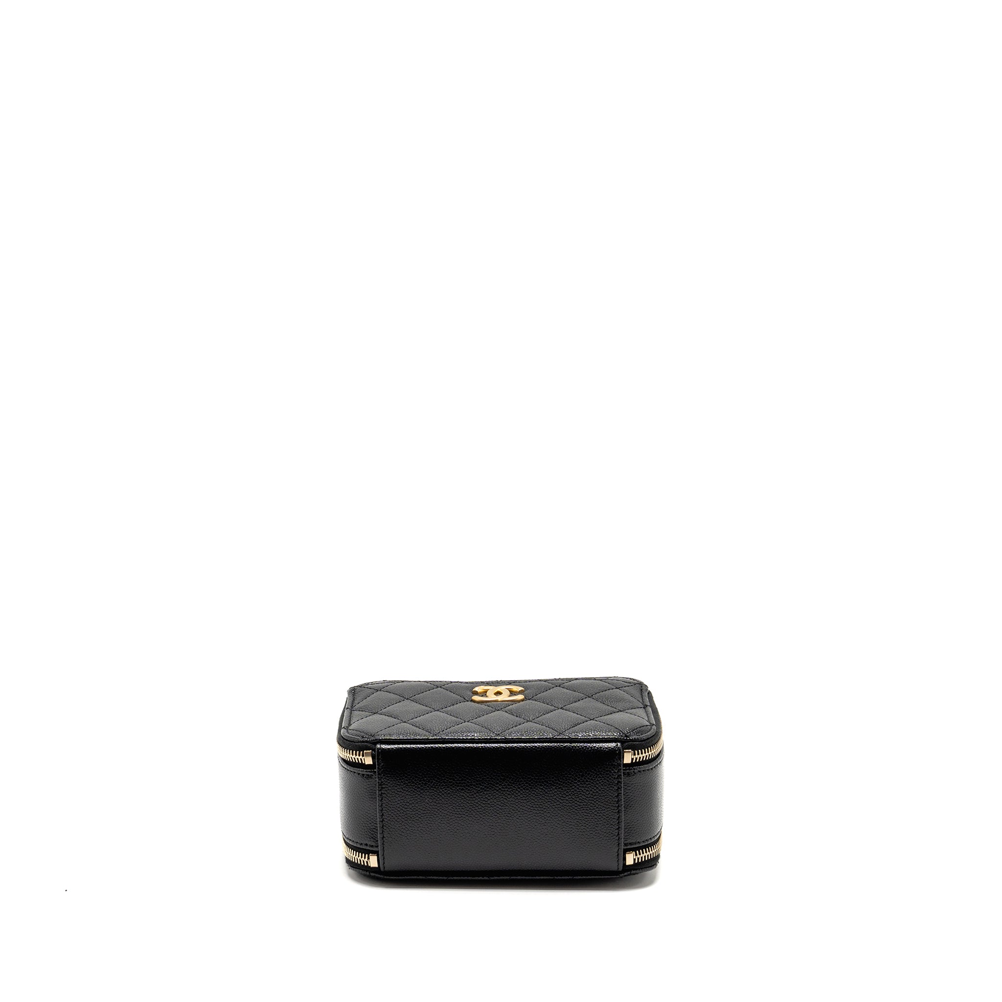 CHANEL LOGO DETAILED HANDLE MINI PICK ME UP VANITY CASE CAVIAR BLACK GHW (MICROCHIP)