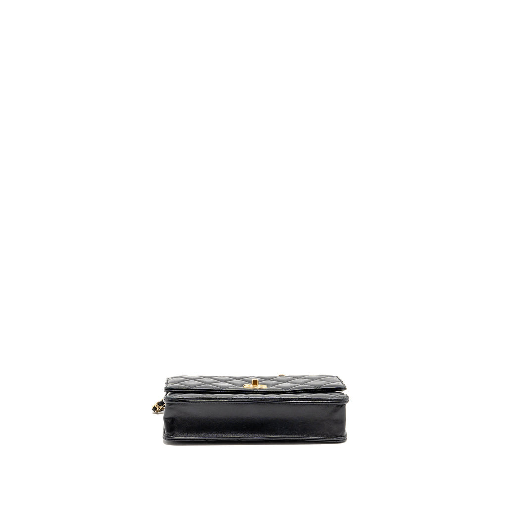 CHANEL PEARL CRUSH WALLET ON CHAIN LAMBSKIN BLACK GHW (MICROCHIP)