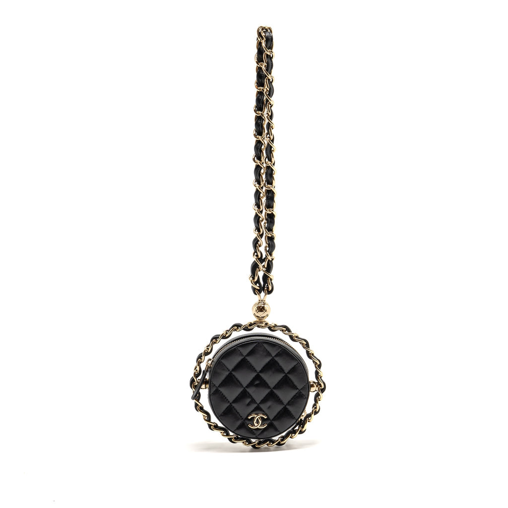 CHANEL 22C ROUND CLUTCH WITH CHAIN LAMBSKIN BLACK LGHW